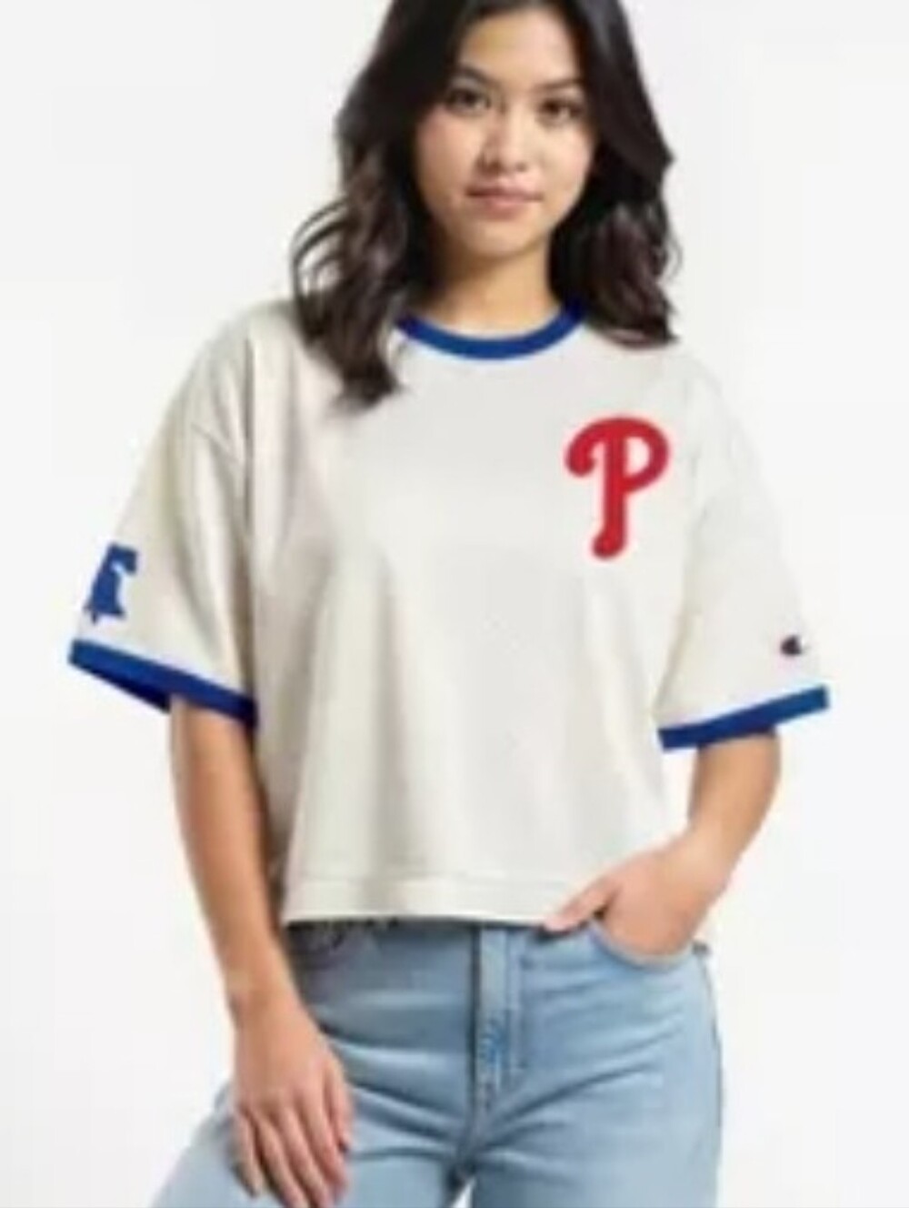 MLB Philadelphia Phillies Womens Champion White Mesh Jersey Shirt Crop NEW Sz M